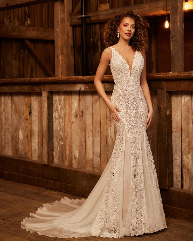 Lp2234 vintage boho wedding dress with low back and mermaid silhouette3